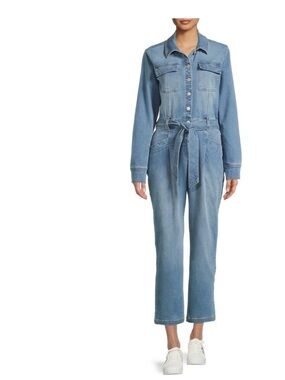 Martha Stewart Light Wash Denim Tie-Waist Overalls